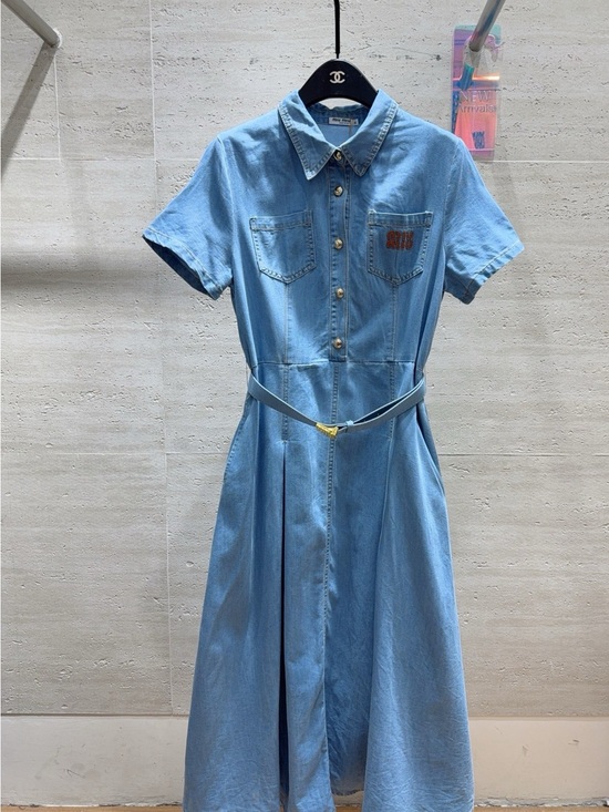Miu Miu Dresses & Skirts - MIUMIU Light Blue Denim Shirt Dress with Belt
